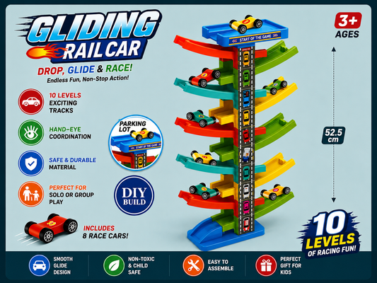 🚗 Gliding Rail Car – 10 Levels Racing Track Toy (DIY Build)