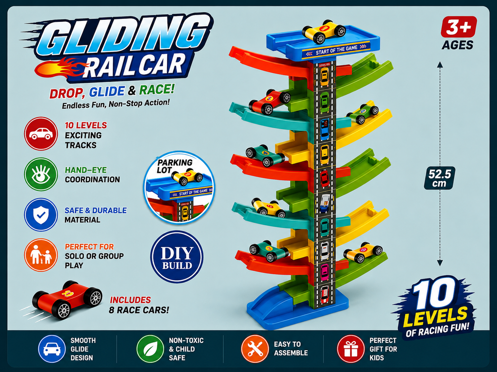 🚗 Gliding Rail Car – 10 Levels Racing Track Toy (DIY Build)